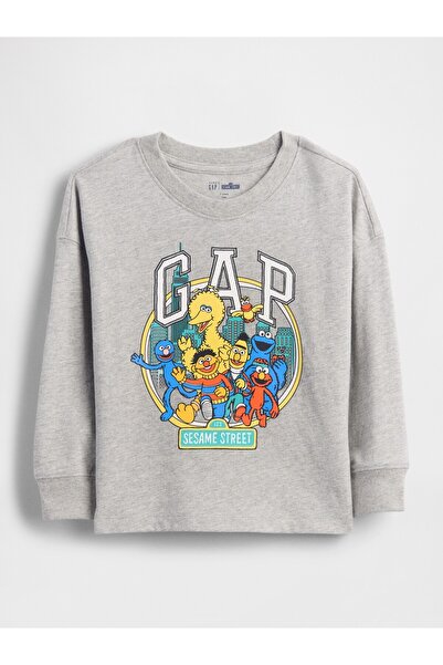 GAP Erkek Bebek Gri Sesame Street Grafik Logo T-Shirt