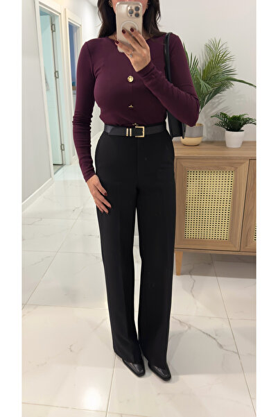 BİRCANÇİL Porse Siyah Palazzo Pantolon