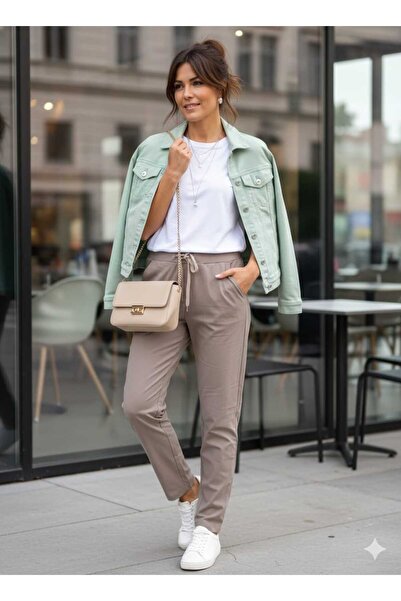 Punta Otantik Ay18002 Stretch Fabric Cotton Trousers Large Size Mink