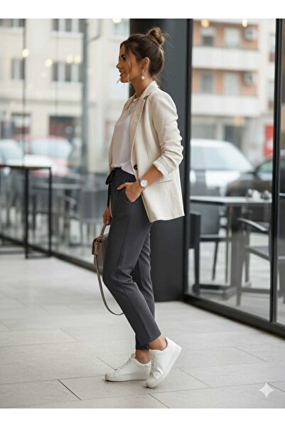 Punta Otantik Ay18010 Stretch Fabric Cotton Pants Large Size Smoked