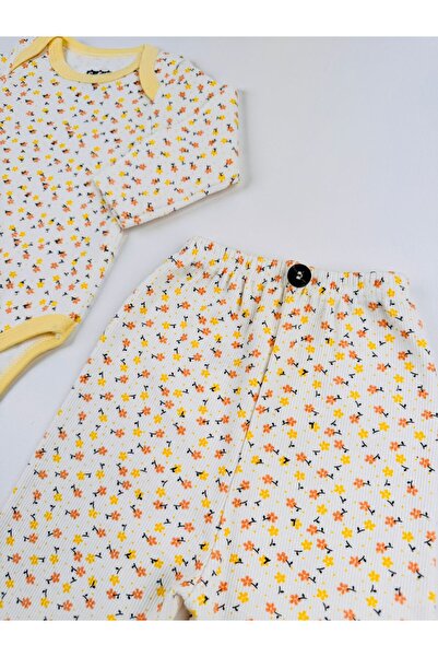 EFU BABY 2-Piece Floral Patterned 100% Cotton Flexible Ribbed Knit Baby Girl Set