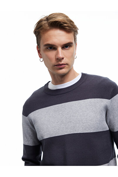 Koton Long Sleeve Crew Neck Striped Sweater