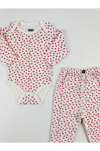 EFU BABY 2-Piece Floral Patterned 100% Cotton Flexible Ribbed Knit Baby Girl Set