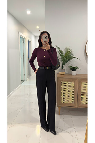 BİRCANÇİL Porse Siyah Palazzo Pantolon