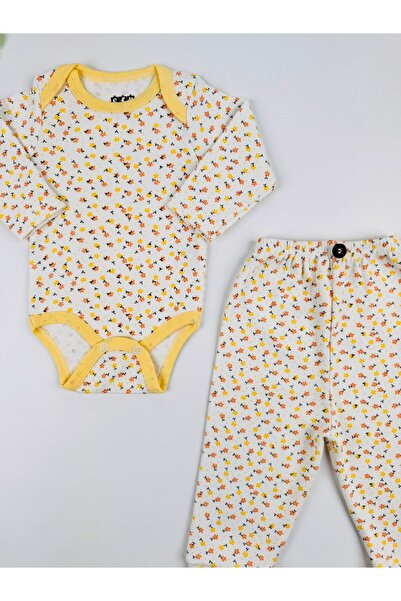 EFU BABY 2-Piece Floral Patterned 100% Cotton Flexible Ribbed Knit Baby Girl Set