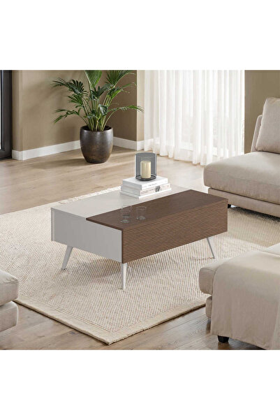 Adore Mobilya Milano Çekmeceli Dikdörtgen Orta Sehpa - Vizon/Zebra 103x44x72 cm