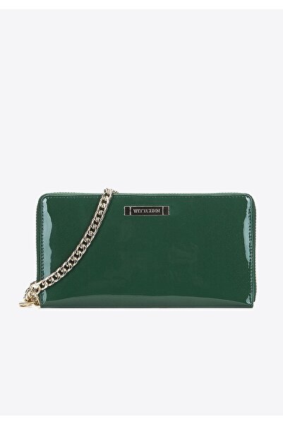 Wittchen Women's patent leather wallet on a chain, green patent leather