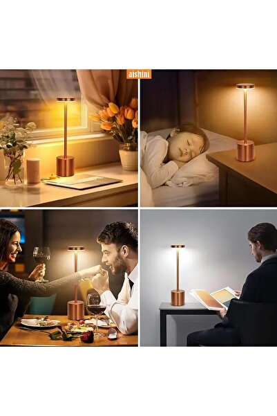 Aishini Creative LED Table Lamp, Touch Control, 3-Color Dimmable, Rechargeable, Type-C, Gold
