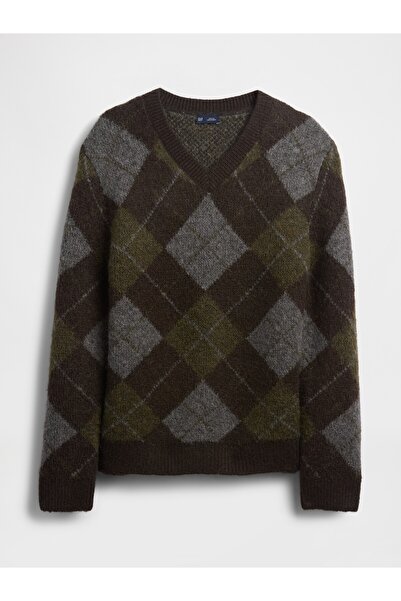 GAP Erkek Yeşil Brushed V Yaka Kazak