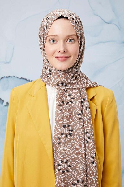 Levidor Koyu Bej Tomurcuk Desen Cotton Şal