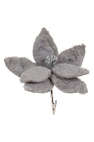 Silver Star Christmas Poinsettia Clip-on Flower Silver Gray Fur 26 cm