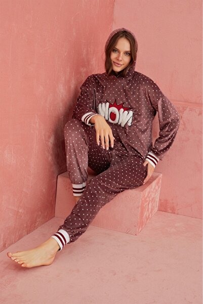 ELİTOL Velvet Wow Pop Art Women's Home Set - Dusty Rose