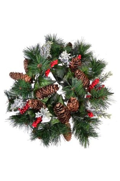 Silver Star Christmas Candle Ring Wreath with Pine Cones and Branches 34 cm