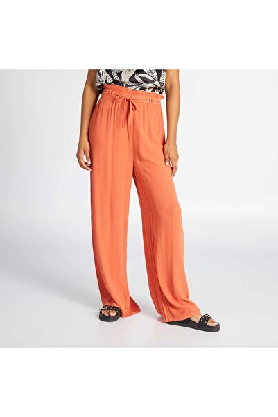 KİABİ بنطلون كريب محبوك فضفاض باللون البرتقالي
