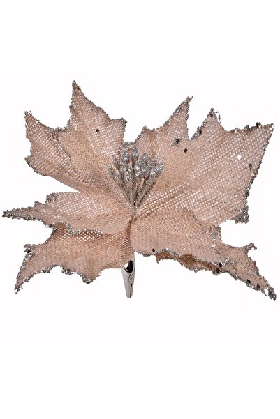 Silver Star Floare Decorativa de Craciun Bej Argintie de In cu Glitter & Clip...