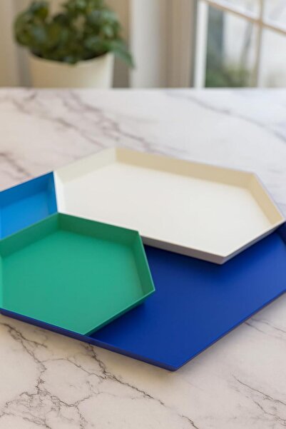 B&D B & D Hexagonal Serving Tray Set, Lightweight Multi-Purpose Trays - Blue, Green & White