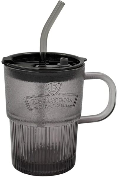 B&D banddtools Faceted Cup with Straw & Lid, Frosted Gray, Handle, 200 ml