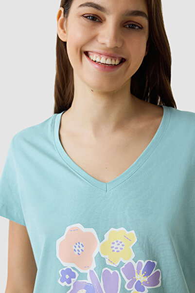 Penti Mint Green Floral Cotton V-Neck Short Sleeve Pyjamas Set