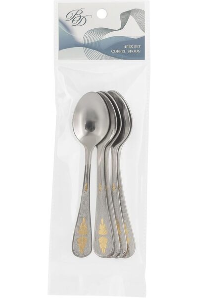 B&D طقم ملاعق قهوة مزخرفة، 6 قطع، فضي مع تصميم زهور ذهبي