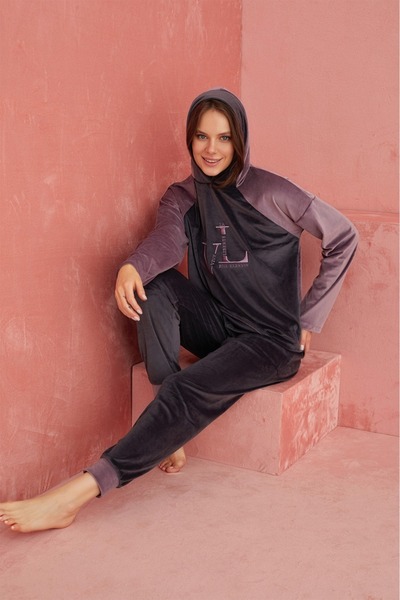 ELİTOL Kadife Vl Hooded Women's Home Set – Smoked Lilac