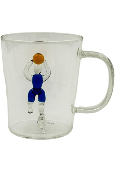 B&D 400ml Glass Mug with Decorative Basketball Sculptures, Single Wall, Transparent