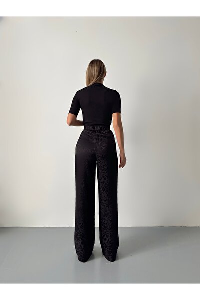 Somut istanbul Shiny Satin Leopard Patterned Palazzo Pants