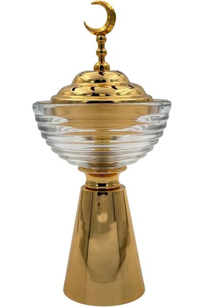B&D مبخرة فاخرة من الزجاج والمعدن الذهبي بتصميم هلالي - طراز عربي