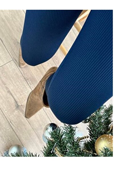 manolyabutik Corded Fabric Fleece-Lined , High Waist Shaping / Sculpting Leggings with Fleece Inside Navy Blue