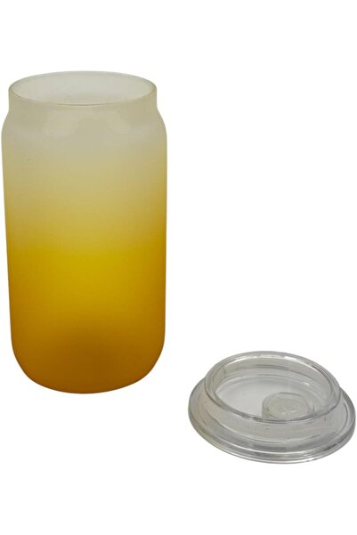 B&D Glass Cup with Lid, Single Wall, 480 ml, Yellow Gradient