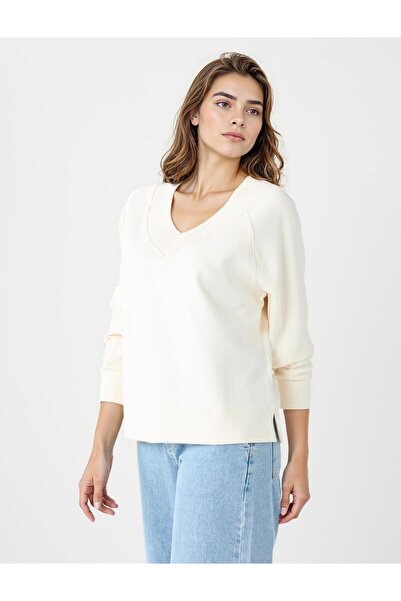Jimmy Key Екрю довгий рукав V комір в'язаний модальний світшот