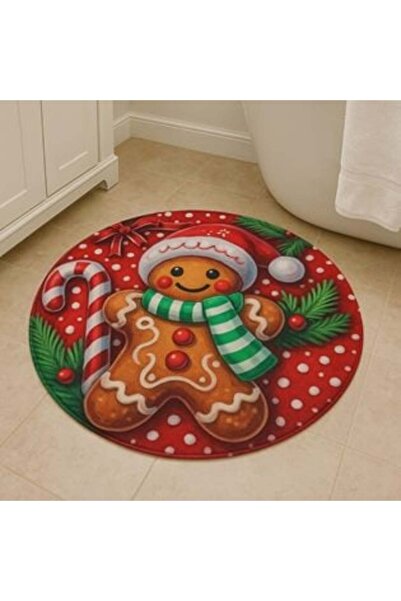 Jumbo Round Christmas Bath Mat Gingerbread Man Ø90 cm