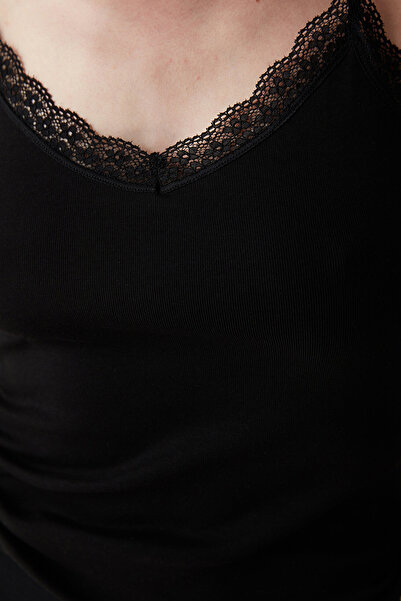 Penti Black Thin Strap Lace Detailed Tank Top