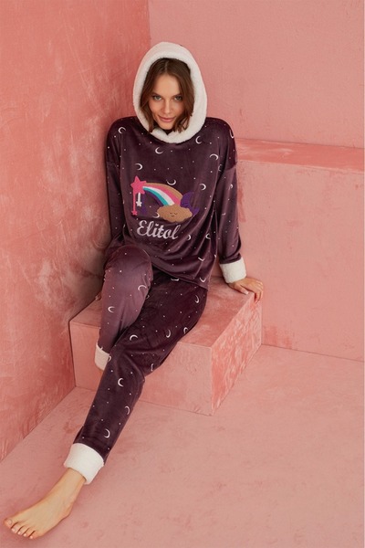 ELİTOL Set de pijamale pentru femei Velvet Rainbow – Liliac