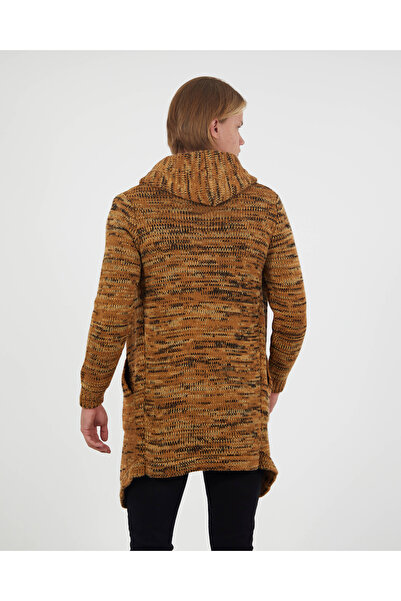 elkumoda Men's Hooded Non-Closed Long Knitwear Cardigan Cotton Loose Knitwear Cardigan