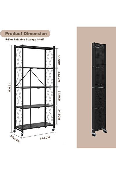 Bentifar 5 Tier Foldable Storage Rack with Wheels,Heavy-Duty Metal Shelving Unit Rolling Cart for Garage