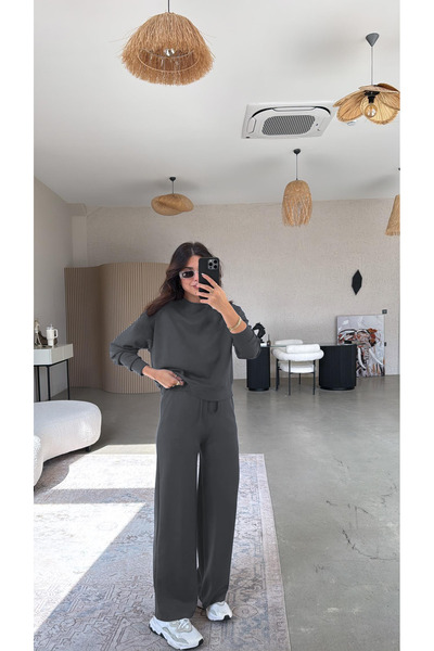 BayBayan طقم رياضي نسائي من المودال بأكمام طويلة وخصر مرتفع وساق واسعة