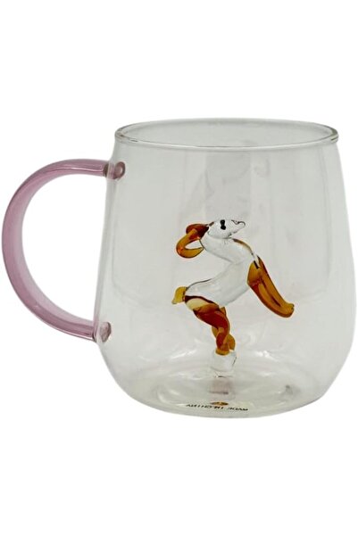 B&D Decorative Sculpted Glass Mug, 400 ml, Single-Wall, Pink Handle