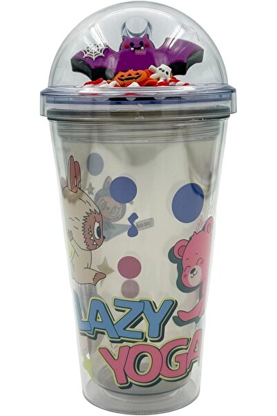B&D BandD Halloween Dome-Lid Cup, Transparent Plastic 500 ml with Straw, Cartoon Decorative Lid