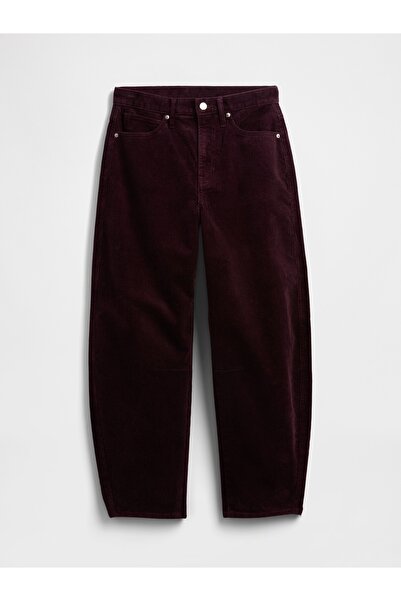 GAP Kadın Bordo High Rise Barrel Corduroy Pantolon