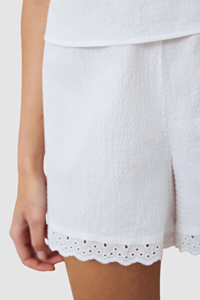 Penti White Ruched V Neck Adjustable Strap Shorts Pyjama Set