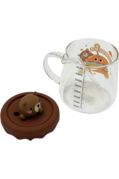 B&D Cute Hamburger Glass Measuring Cup with Bear Lid & Straw, 450 ml