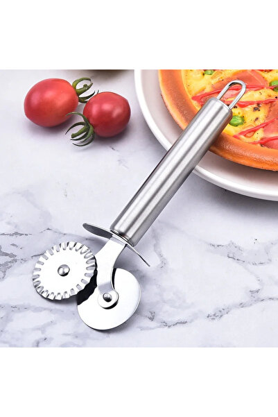 ZUZU MADE Paslanmaz Çelik Çift Başlıklı Pizza Mantı Hamur Kesici Kesme Bıçağı