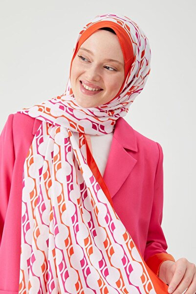 Levidor Turuncu Yuvarlak Desen Violet Medine İpeği Şal