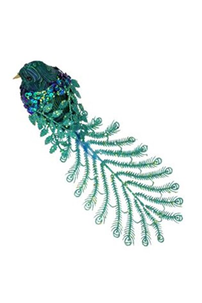 Jumbo Christmas Decorative Bird with Clip, Long Tail & Green Glitter 35 x 7 x 9 cm