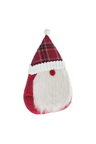 Silver Star Christmas Decorative Pillow with Gnome Figurine & Checked Hat 30 x 45 cm