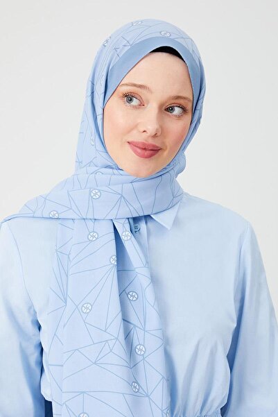 Levidor Mavi Geometrik Desen Violet Medine İpeği Şal