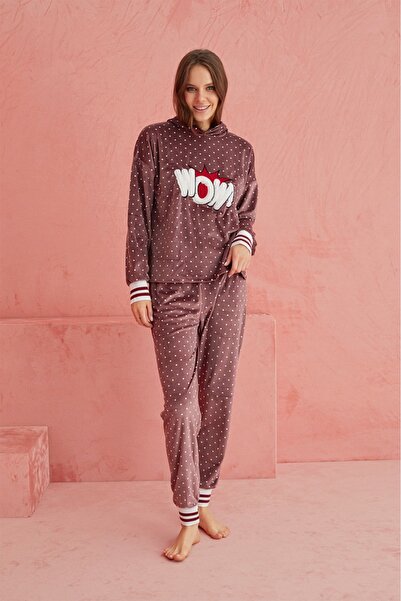 ELİTOL Velvet Wow Pop Art Women's Home Set - Dusty Rose