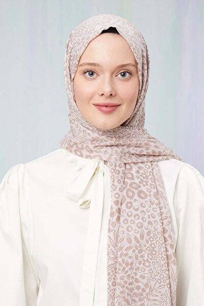 Levidor Açık Vizon Baskılı Desenli Cotton Şal
