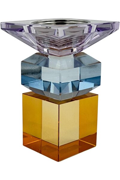 B&D Decorative Modern Glass Incense Holder - Tri-Color Crystal Design with Metal Tray & Geometric Base