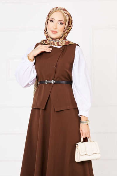 EBRUTESETTÜR Cross Buttoned Skirted Double Hijab Suit